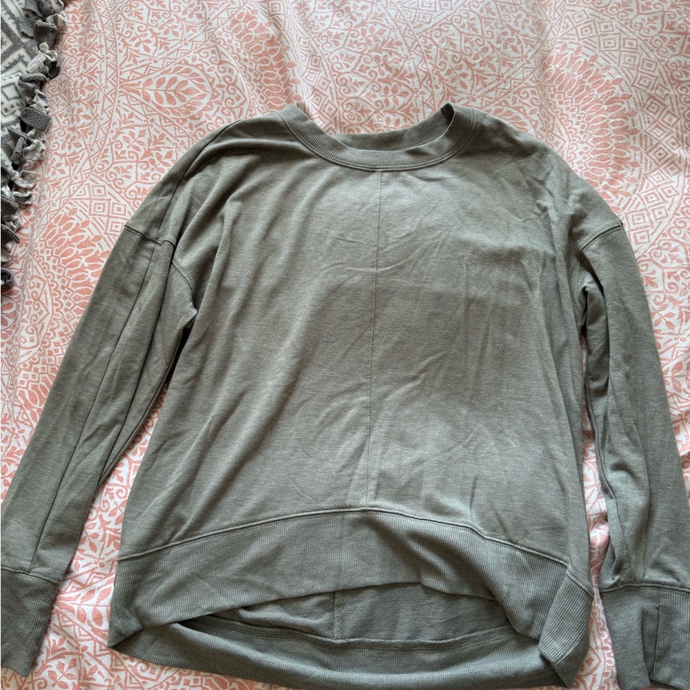 Casual Olive Green Long Sleeve Top